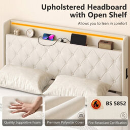 Homcom Lift Up Storage Bed Frame With Rgb Led Lights, 150 X 200Cm, White - thumbnail 7