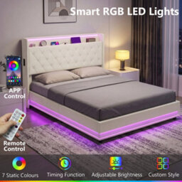 Homcom Lift Up Storage Bed Frame With Rgb Led Lights, 150 X 200Cm, White - thumbnail 5