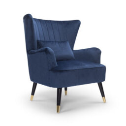 Velvet Blue Accent Wingback Chair - thumbnail 2