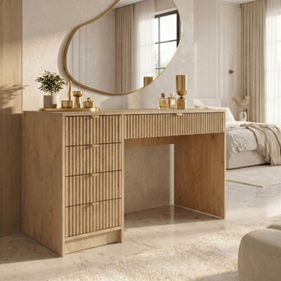 Home Office Desk With Drawers Tireno Cremona Oak Laminated Mdf Grooved Fronts Modern Workstation For Bedroom Study Room - image 1