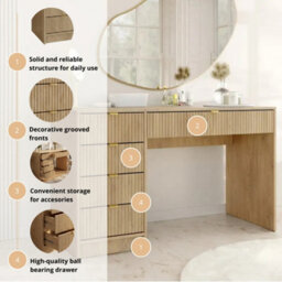 Home Office Desk With Drawers Tireno Cremona Oak Laminated Mdf Grooved Fronts Modern Workstation For Bedroom Study Room - thumbnail 5
