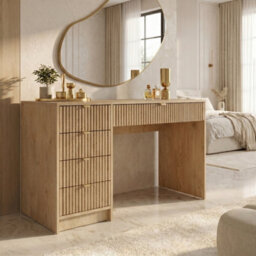 Home Office Desk With Drawers Tireno Cremona Oak Laminated Mdf Grooved Fronts Modern Workstation For Bedroom Study Room