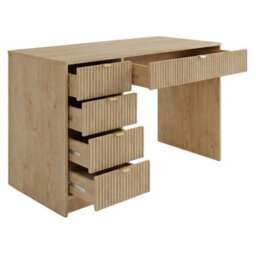 Home Office Desk With Drawers Tireno Cremona Oak Laminated Mdf Grooved Fronts Modern Workstation For Bedroom Study Room - thumbnail 3
