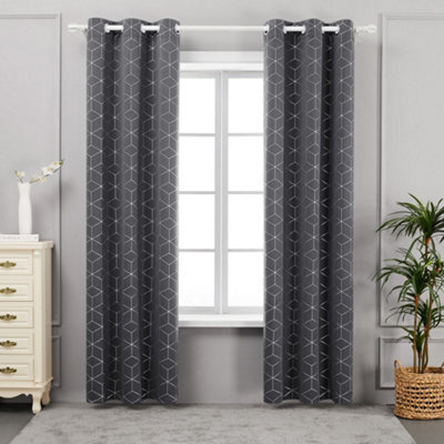 Deconovo Blackout Eyelet Curtains, Diamond Foil Printed Thermal Curtains For Bedroom, 46 X 72 Inch, Dark Grey, One Pair - image 1