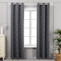Deconovo Blackout Eyelet Curtains, Diamond Foil Printed Thermal Curtains For Bedroom, 46 X 72 Inch, Dark Grey, One Pair - thumbnail 2