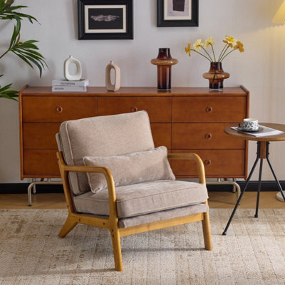 Accent Chair With Cushions And Lumbar Pillow, Armchair For Living Room, Reading Khaki - image 1