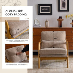 Accent Chair With Cushions And Lumbar Pillow, Armchair For Living Room, Reading Khaki - thumbnail 4