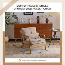 Accent Chair With Cushions And Lumbar Pillow, Armchair For Living Room, Reading Khaki - thumbnail 2