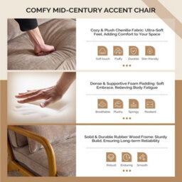 Accent Chair With Cushions And Lumbar Pillow, Armchair For Living Room, Reading Khaki - thumbnail 3