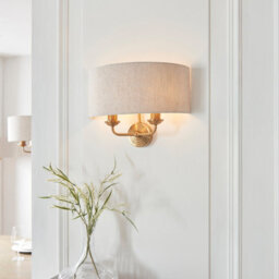 Loops 2 Pack Vintage Brass Dimmable Wall Sconce With Natural Linen Shade - Stylish Home Lighting Solution - thumbnail 3