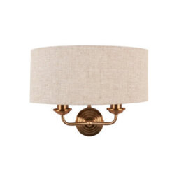 Loops 2 Pack Vintage Brass Dimmable Wall Sconce With Natural Linen Shade - Stylish Home Lighting Solution - thumbnail 6