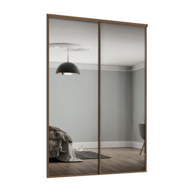 Spacepro Classic 1 Panel Mirrored Carini Walnut Effect Framed Sliding Wardrobe Door Set Of 2 (H)2220mm (W)1793mm - image 1