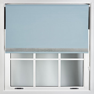 Furnished Diamante Edge Blackout Roller Blinds Made To Measure - Duck Egg Blue (W)240Cm X (L)210Cm