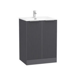 Royal Bathrooms Evora 600mm Graphite Grey Fluted Floor Standing Bathroom Vanity Unit 2 Door Cabinet Storage With Ceramic Basin Sink - 1 Tap Hole - thumbnail 5