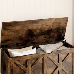 Yaheetech Rustic Brown 132 L Wooden Storage Bench With Safety Hinged Lid - thumbnail 6
