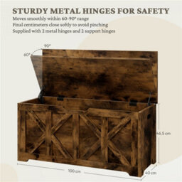 Yaheetech Rustic Brown 132 L Wooden Storage Bench With Safety Hinged Lid - thumbnail 3