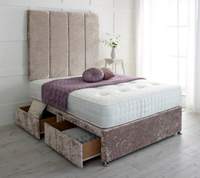 "Adore Designs Stafford Crushed Velvet Divan Bed, With Pocket Mattress & 36"" Headboard - 4Ft6 Double - Champagne - 0 Drawers" - image 1