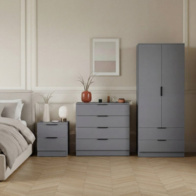 Lassic Vida Designs Trega 3 Piece Bedroom Set (2 Drawer Bedside Chest, 4 Drawer Chest, 2 Door 2 Drawer Wardrobe) Grey - image 1