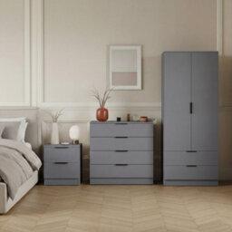 Lassic Vida Designs Trega 3 Piece Bedroom Set (2 Drawer Bedside Chest, 4 Drawer Chest, 2 Door 2 Drawer Wardrobe) Grey - thumbnail 1