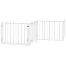 Walplus White Dog Gate With Door Foldable 6 Panels 480 Cm Poplar Wood - thumbnail 3