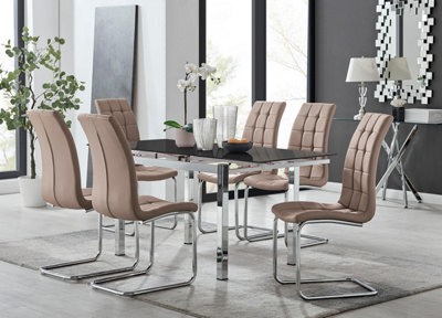 Furniturebox Uk Enna Black Glass Extending Dining Table And 6 Cappuccino Murano Chairs - image 1