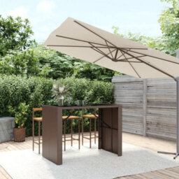 Walplus Bar Table With Glass Top Brown 145X80X110 Cm Poly Rattan - thumbnail 1