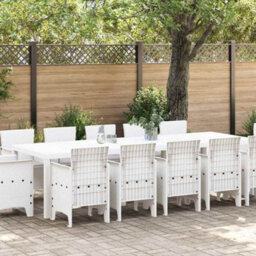 Berkfield Modern Garden Dining Set With Cushion 13 Pcs White And Light Grey - thumbnail 2