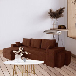 Kansas Corduroy Corner Sofa With Storage And Pouffes Universal Left Or Right Hand Side Modern Design Brown - thumbnail 2