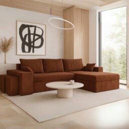 Kansas Corduroy Corner Sofa With Storage And Pouffes Universal Left Or Right Hand Side Modern Design Brown - thumbnail 1