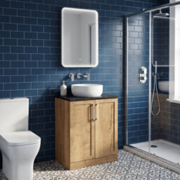Balterley Stonnall Traditional Floor Standing 2 Door Vanity Unit With Black Pietra Marble Laminate Worktop, 600mm, Autumn Oak - thumbnail 4