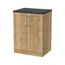 Balterley Stonnall Traditional Floor Standing 2 Door Vanity Unit With Black Pietra Marble Laminate Worktop, 600mm, Autumn Oak - thumbnail 1