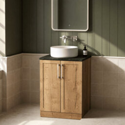 Balterley Stonnall Traditional Floor Standing 2 Door Vanity Unit With Black Pietra Marble Laminate Worktop, 600mm, Autumn Oak - thumbnail 3