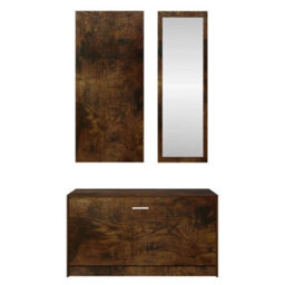 Berkfield 3-In-1 Shoe Cabinet Set Smoked Oak Engineered Wood - thumbnail 6