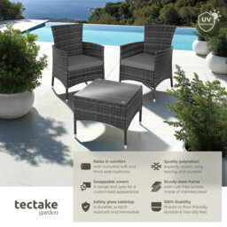 Tectake Garden Furniture Set Lucerne - 2 Armchairs, Coffee Table, Two Sets Of Cushion Covers - Grey - thumbnail 2