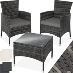 Tectake Garden Furniture Set Lucerne - 2 Armchairs, Coffee Table, Two Sets Of Cushion Covers - Grey - thumbnail 1