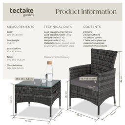 Tectake Garden Furniture Set Lucerne - 2 Armchairs, Coffee Table, Two Sets Of Cushion Covers - Grey - thumbnail 6