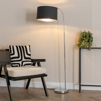 Valuelights Curva Chrome Arched Floor Lamp With Black And Metallic Chrome Inner Drum Lamp Shade & Bulb - image 1