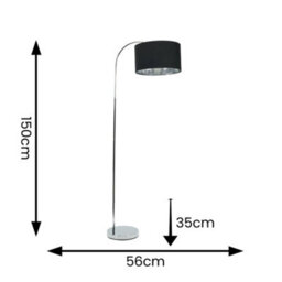 Valuelights Curva Chrome Arched Floor Lamp With Black And Metallic Chrome Inner Drum Lamp Shade & Bulb - thumbnail 4