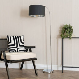 Valuelights Curva Chrome Arched Floor Lamp With Black And Metallic Chrome Inner Drum Lamp Shade & Bulb - thumbnail 2