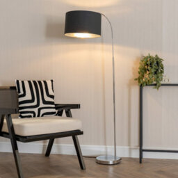 Valuelights Curva Chrome Arched Floor Lamp With Black And Metallic Chrome Inner Drum Lamp Shade & Bulb