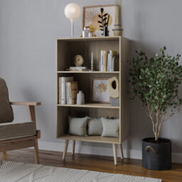 Urbn-Living Urbnliving 90Cm Height Wide Oak 3 Tier Bookcase Storage Cabinet Scandinavian Style Pine Legs