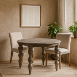 Wyld Haus Montaine 1200 mm Round Farmhouse Dining Table Mid-Century Turned Legs Soft Grey - thumbnail 1