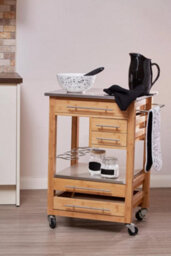 Orsina Sturdy Bamboo Four Drawer Kitchen Trolley, Compact Design Kitchen Trolley For Guests, Multi Tier Trolley - thumbnail 6
