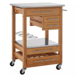Orsina Sturdy Bamboo Four Drawer Kitchen Trolley, Compact Design Kitchen Trolley For Guests, Multi Tier Trolley - thumbnail 2