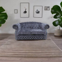 Chesterfield Crystal 2 Seater Velluto Grey Fabric Sofa In Buckingham Style - thumbnail 4