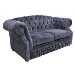 Chesterfield Crystal 2 Seater Velluto Grey Fabric Sofa In Buckingham Style - thumbnail 3