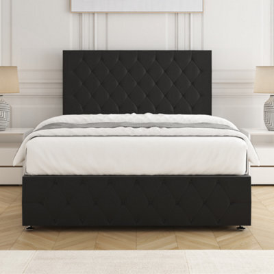Bsspoke Mulberry Divan Bed Set Black Plush Velvet 24Inch Headboard & Footboard & Mattress No Drawers In 3Ft 4Ft 4Ft6 5Ft 6Ft - image 1