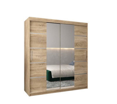 Arte Verona 04 Contemporary 2 Mirrored Sliding Door Wardrobe 9 Shelves 2 Rails Oak Sonoma Effect (H)2000mm (W)1800mm (D)620mm - image 1