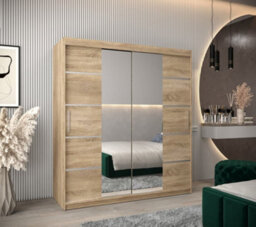 Arte Verona 04 Contemporary 2 Mirrored Sliding Door Wardrobe 9 Shelves 2 Rails Oak Sonoma Effect (H)2000mm (W)1800mm (D)620mm - thumbnail 2