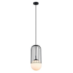 Luminosa Lighting Luminosa Modern Hanging Pendant Black 1 Light  With Black, White Shade, E27 - thumbnail 2